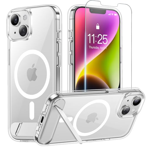 Ratcase Magnetic for iPhone 14 Case & iPhone 13 Case (Built-in Invisible Kickstand)(Screen Protector)(Compatible with MagSafe)(Military Grade Shockproof) Transparent Slim Phone Cover Clear