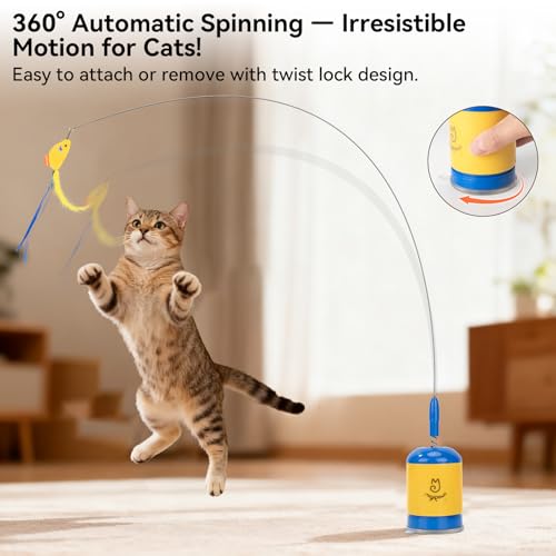 Image of Migipaws Interactive Automatic Cat Teaser Wand Toy with Strong Suction Cup, 70cm Flexible Wire & DIY Bending Design, Rechargeable Cat Exercise Toy with Auto Timer for Indoor Cats (Blue)