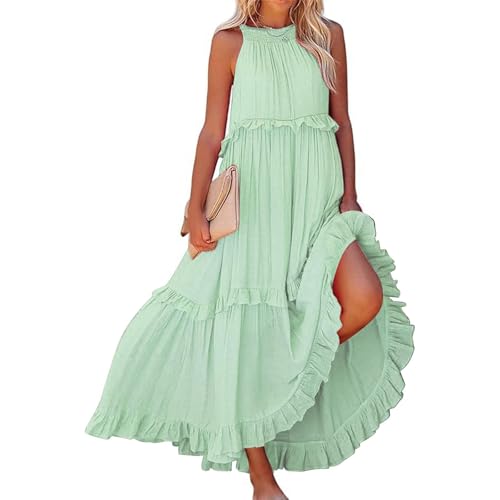 Sommerkleid Damen Lang Elegant Strandkleider Große Größen a Linien Kleid Sommer Hohe Taille Damenkleider Freizeit Trägerkleid Abendkleider,A09...