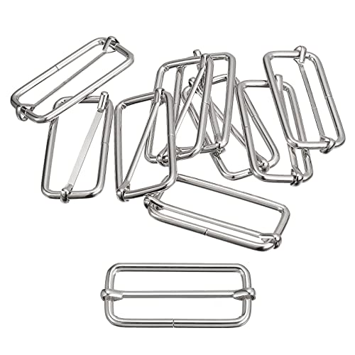sourcing map Deslizantes Hebillas, 10uds 50x20x3,8mm Metal Rectángulo Ajustador Tri-deslizante Hebilla Rodillo Pasador Correa Ajustador para Cinturón Bolsos DIY Accesorio, Plateado Tono
