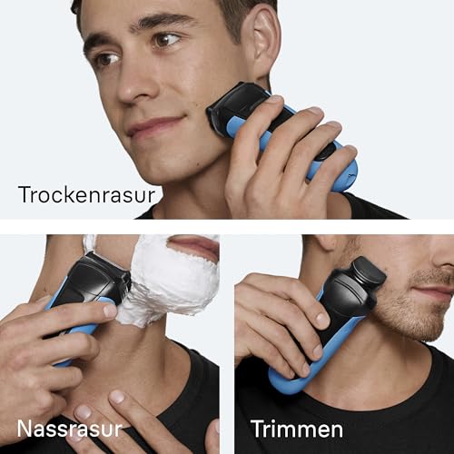 Braun Series 3 Rasierer Herren Elektrisch, Elektrorasierer mit 3 Flexible Klingen, Rasierapparat, Barttrimmer Aufsatz, +5 Kammaufsätze, Nass- & Trockenrasierer für Männer, 310BT, Blau 4