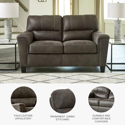 Image of Signature Design by Ashley Navi Faux Leather Modern Loveseat, Gray