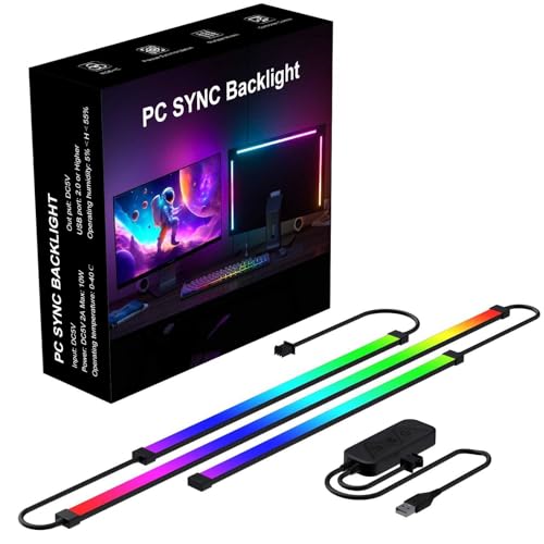 Image of PC Monitor Backlight Kit, Screen Sync RGB LED Strip Lights, 24-Inch, USB Powered,Reduced Eye Strain, Easy Plug & Play
