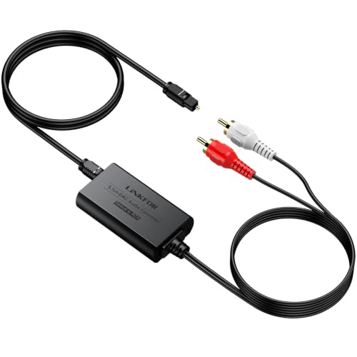 Image of LiNKFOR 192kHz SPDIF Toslink to RCA DAC Converter, 2.1m Cable | Digital-to-analog audio adapter supports Dolby AC-3 and DTS 5.1 channel audio decoding