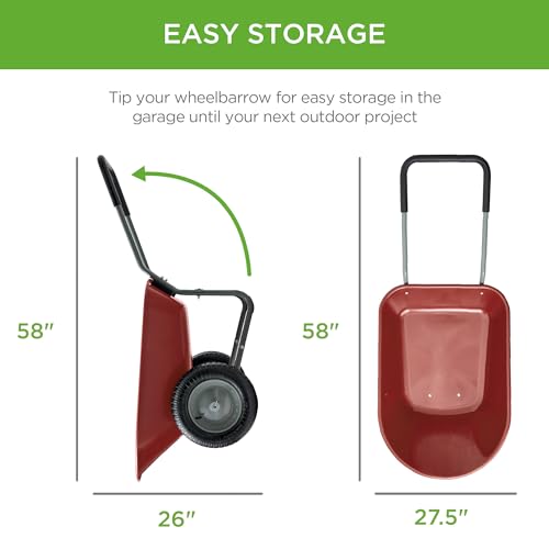 Image of Best Choice Products Dual-Wheel Home Utility Yard Wheelbarrow Garden Cart w /Built-in Stand for Lawn, Gardening, Construction - Red