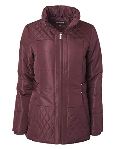 Women Midlength Down Alternative Quilt Winter Puffer Coat Zip Off Fur Trim Hood3