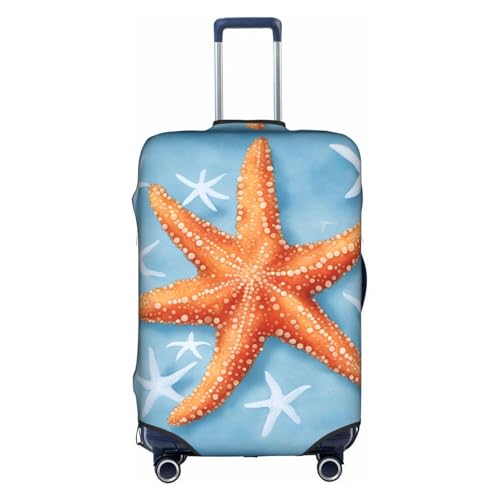 Blue Background Starfish Print Travel Elastic Suitcase Luggage Baggage Cover Protector, Washable And Anti-Scratch