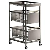 Schmaler, dreistöckiger Rollwagen für die Küche, schmaler Obstkorb aus Metallgitter mit Rollen, praktisches Regal für Speisekammer und Badezimmer, langlebig (Grau)