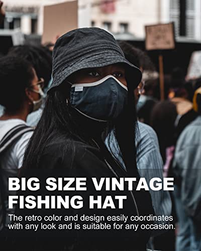 Image of L XL XXL Bucket Hat for Big Heads Men Women, Large Foldable Sun Hat, Packable Fishing Beach Travel Hat Washed Cotton