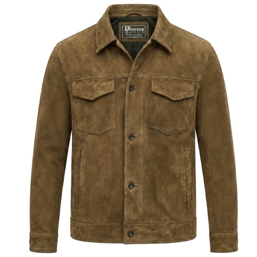 Image of Men's Suede Leather Jacket Real Lambskin Suede Casual Leather Jackets For Men Suede Trucker Coat for Mens