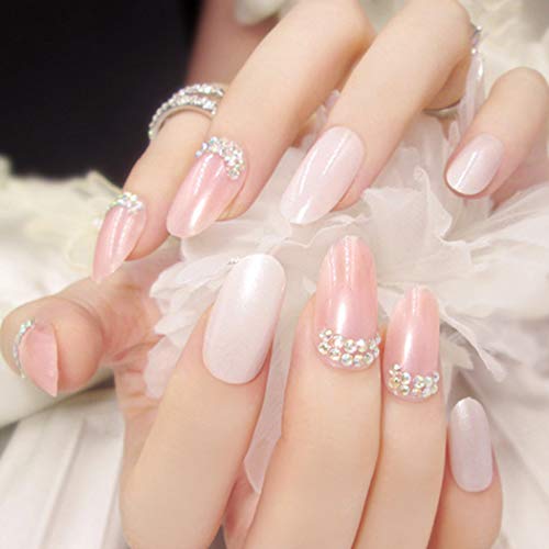 Sethexy 3D Bling Rhinestone False Nails Wedding Pink Full Cover Salon Glitter Art Design Acrylic 24Pcs Fake nails for Women and Girls