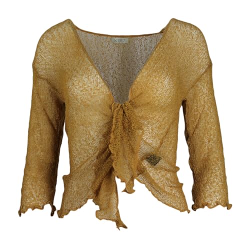 Kiran Fashion Boléro à manches 3/4 pour femme, en maille fine, avec lien à nouer, débardeur stretch, taille unique, doré, Taille unique