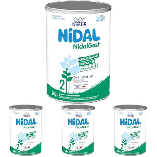 Nestlé Nidalgest 2 Lait bébé 2ème âge en poudre de 6 à 12 mois - Formule épaissie - Boîte de 800g (Lot de 4)