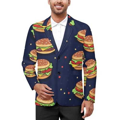 Cartoon Hamburger Classic Suits Blazer for Men Business Tuxedo Jacket Sport Coat Two Buttons