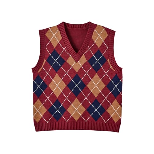 Image of Women's Sweater Vest,Y2K Sleeveless Pattern Preppy Style Knitted Crop Tank Top for Girl