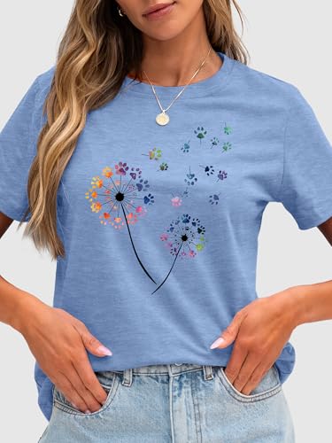 Image of Anbech Womens Dandelion Graphic T-Shirts Teen Girls Cute Sunflower Print Casual Tee Tops