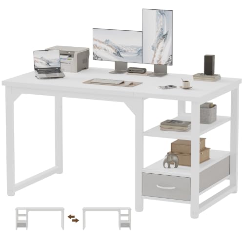 Image of Mericonia 48 in Computer Desk with Drawer, 1 inch Thick Reversible Office Desk | Modern Writing Table with Storage Shelves, Heavy Duty Industrial Study Desk for Home Bedroom Work