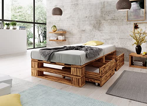 Futonbett aus Holz 140 x 200 cm mit Lattenrost und Bettkästen