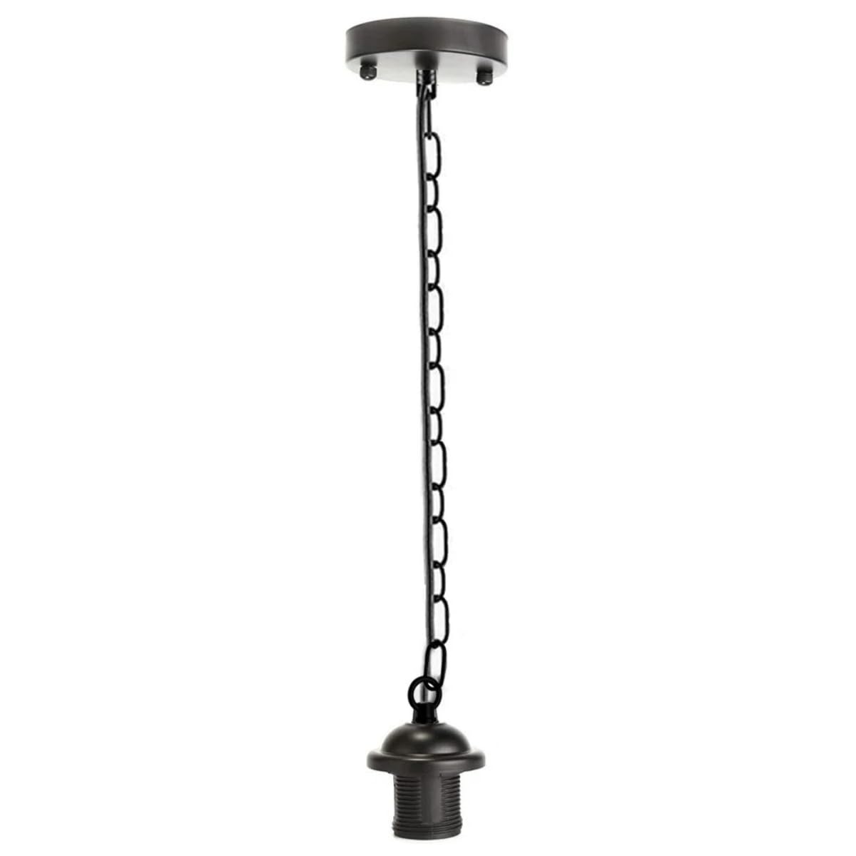 DC VOLTAGE Vintage Black Pendant Light Fitting E27 Holder with Metal Chain Set Industrial Lighting Fixture Adjustable 85cm Suspension Modern Style Hanging Pendant (Black - Without Bulb)