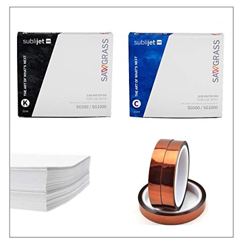 Sawgrass SG500 / SG1000 Ink Bundle Deal: Black & Cyan Sublijet UHD Ink cartridges - Plus 110 Sheets of SUBLIMAX Brand Sublimation Paper - Plus 3 Rolls of SUBLIMAX Heat Tape (See Details).