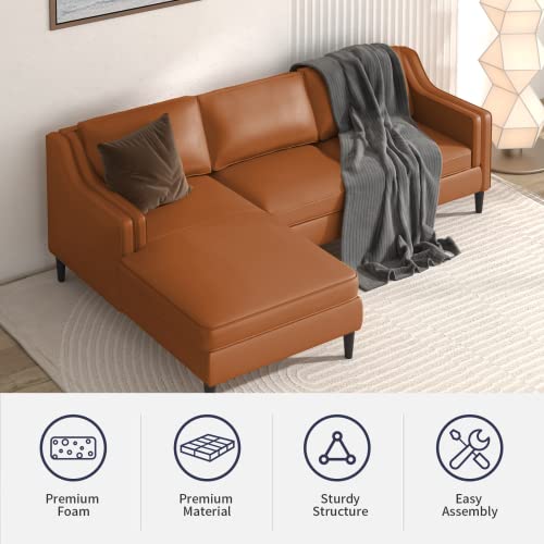 Zafly Leather Couch, 94Inches Sofa With Chaise, 3-Seat L Shaped Sofa With Soft Removable Back Cushions And Armrests Left-Facing Leather Sofas For Living Room (Cognac) #TOP3
