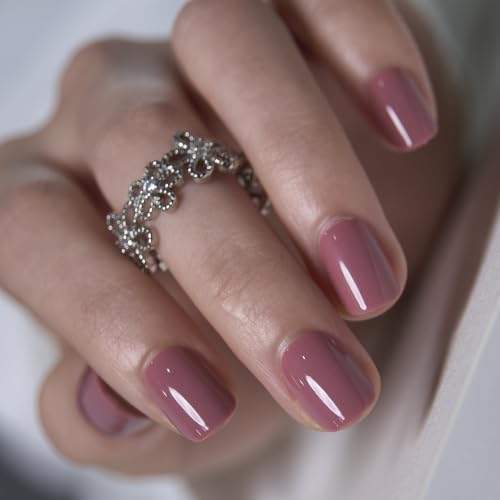 Image of CurvLife Extra Short Square Press On Nails, Dark Red, Muted Blush, Soft Gel