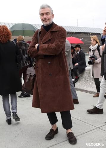 Men's Corduroy Trench Coat Peacoat Winter Double Breasted Mid Long Coats Casual Fall Christmas Fashion Overcoats2