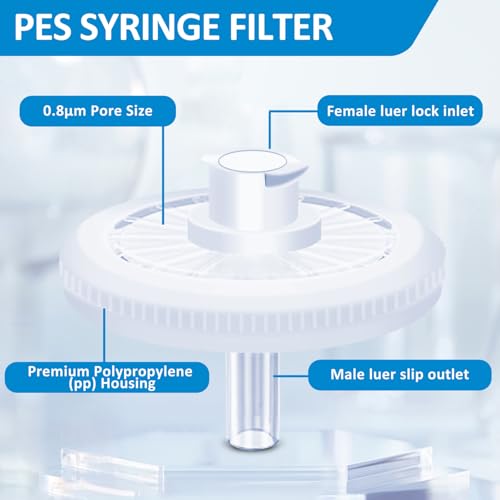 Image of Xin Tester 100 PCS PES Non-Sterile Syringe Filter Membrane 25mm Diameter 0.8um Pore Size Hydroplihic Filtration High Throughput Syringe Lab Filters