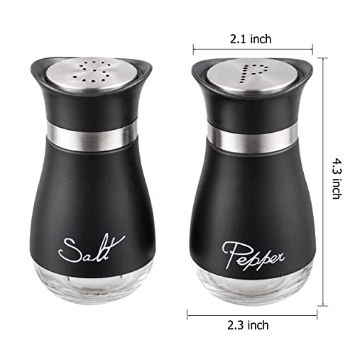 Image of Lonffery Salt and Pepper Shakers, Stainless Steel and Glass Bottle, Set of 2, Black