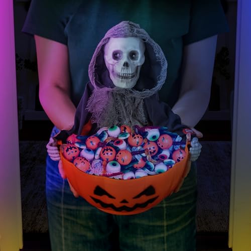 KI Store Halloween Deko Animierte süßigkeiten Schale Korb Halter mit Totenkopf-Motiv, Handdekoration, Requisiten mit LED-Augen, Geräusch, Horror-Party, Zuhause, Bar, Tischdekoration (Totenkopf, 29cm)
