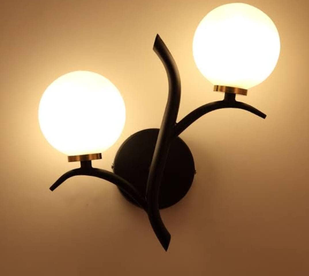 WOKE Tree Design Metal and Glass Wall Light and Wall Lamp Lighting for Restaurant, Bedroom, Living Room and Home Decor, Black and Frosted (Without Bulb) 78946