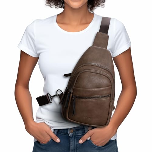 Image of Alldaily Large Sling Bag for Women Crossbody Purse Leather Fashionable Trendy Chest Bag for Travel, Fanny Pack (Chocolate)