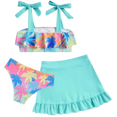 Image of ALISISTER Girls Swimsuit 3 Piece Bathing Suits Flounce Bikini Tankini Set Beach Swimwear with Cover Ups Skirt for 3-8 Years