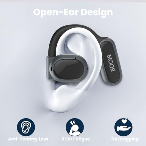Image of MOOR Black OpenWave Open Ear Headphones Bluetooth 5.3 Wireless Earbuds, 40H Playtime ENC Noise Cancelling Earbuds with 16.2mm Dynamic Drivers for Premium Stereo Sound IPX4 Waterproof Earbuds
