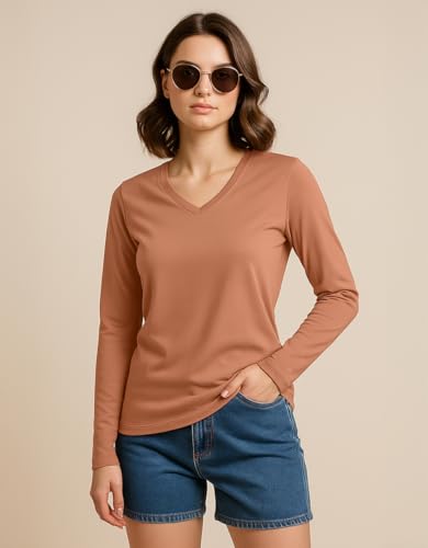 Image of JUNEBERRY Pure Cotton Regular Fit Solid Full Sleeve T-Shirt for Women & Girls (Sizes: S to 2XL)