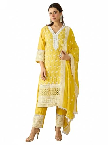 Image of INDO ERA Women Pure Cotton Kurta Set with Dupatta | Festive Suit Set, 10790