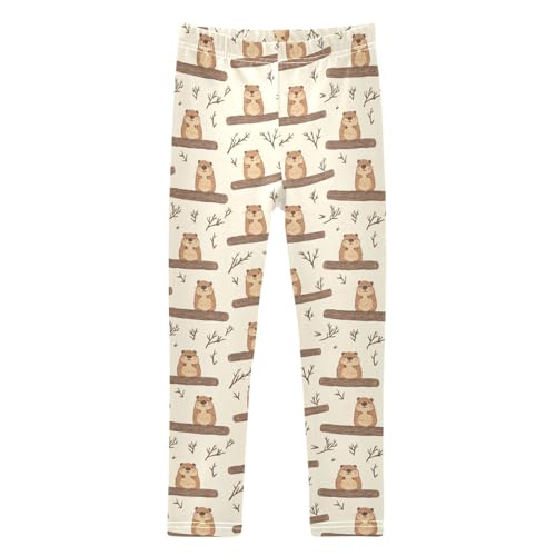 Girls Leggings Soft Toddler Ankle Length Bottoms Beaver Kids Dance Yoga Pants 4-10 Years