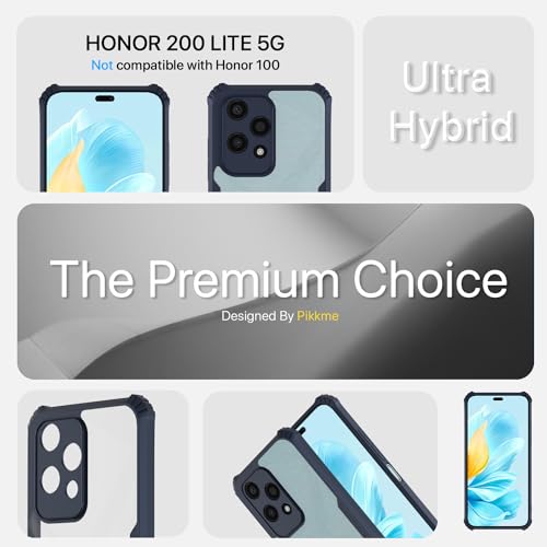 Image of Outlouders Back Cover for Honor 200 Lite 5G | Ultra Hybrid Transparent | Full Camera Protection | Raised Edge | Crystal Clear Bumper Case (Blue)