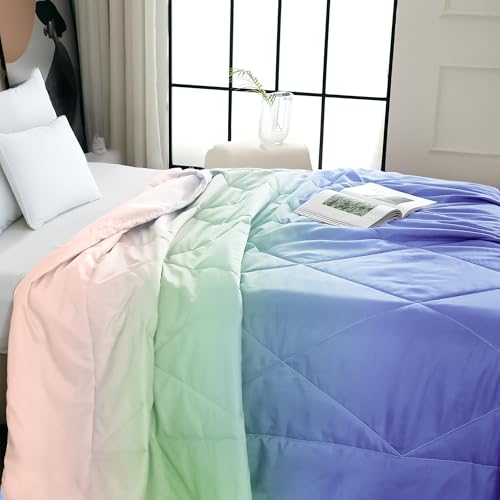 Image of Ac Comforter Single Bed Ombre with Satin Finish 240 GSM - Reversible AC Comforter - Blue Comforter Quilt Duvet Dohar Blanket for Summer 150x225cm