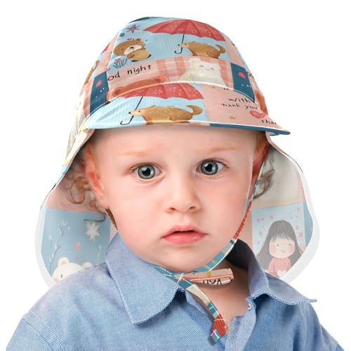 Kid Sun Hats Boys Beach Bucket Hats Girls Sun Protection Adjustable Traveling Camping Hat Cute Cartoon Plaid2