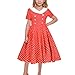 Girls 50s Vintage Polka Dot Swing Party Dress Retro Rockabilly Audrey Style Wedding Casual Skater Dress for Kids 5-14 Years