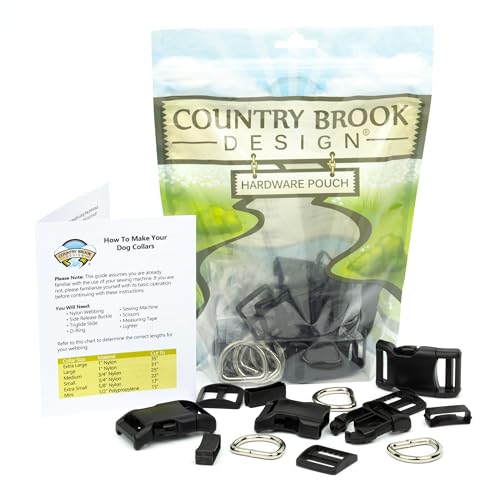 Country Brook Design Easy DIY Dog Collar Hardware Kit for (10) 5/8 Inch Collars with D-Rings, Triglides and Buckles