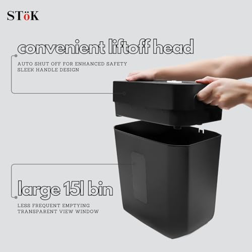 Image of SToK (ST-25CC) 8-Sheet Cross-Cut Paper Shredder for Home & Office, P-4 High Security Level, Quiet Credit Card Shredder with Jam Proof System, 15 Liter Bin Capacity (One Year Offsite Warranty)