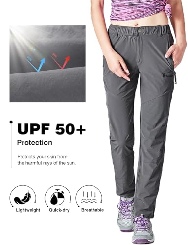 Rdruko Wanderhose Damen Outdoorhose Leichte Schnelltrocknend Trekkinghose UV-Schutz UPF 50+ Funktionshose Atmungsaktiv Hosen Sommer-Dunkelgrau XL