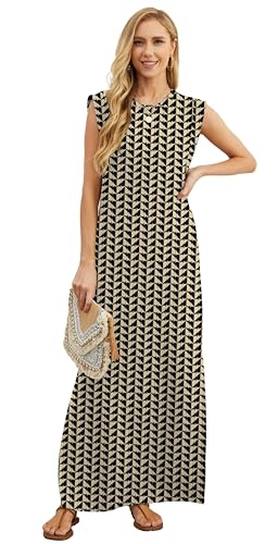 Image of GRECERELLE 2026 Women Year-Round Casual Round Neck Loose Split Wrinkle-Free Long Maxi Vacation Dress with Pockets (XXS-4XL)