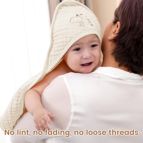 Image of david's kids 2 Pack Hooded Baby Towels, Large 32 inchx32 inch, 6 Layer 100% Muslin Cotton Highly Absorbent Boy Bath Towel for Newborn, Infant and Toddler, Soft and Breathable Baby Essentials, Dinosaur Story