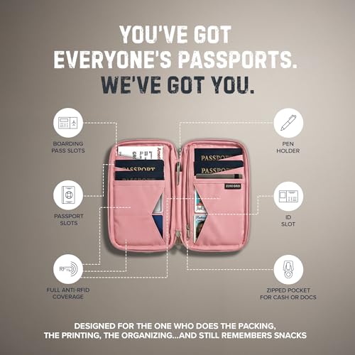 Zero Grid RFID Family Passport Holder for up to 6 Passports, Large Zippered Wallet for Men & Women, Fits Cards, Cash, ID, Sim Card; Premium & Compact Travel Document Holder - Rose Pink - Image 5