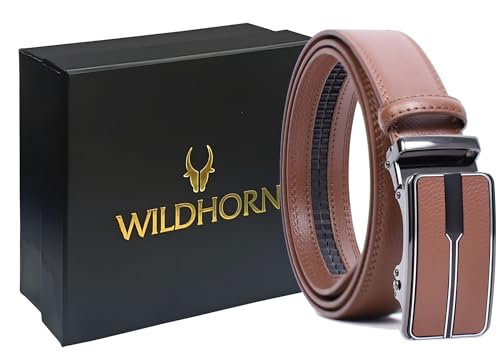 Image of WildHorn Men's Genuine Leather Belt for Men| Premium Auto-Lock Buckle | Adjustable up to 48 inch | Formal & Casual Wear | Micro-Adjust Fit | Stylish Gift Box Included