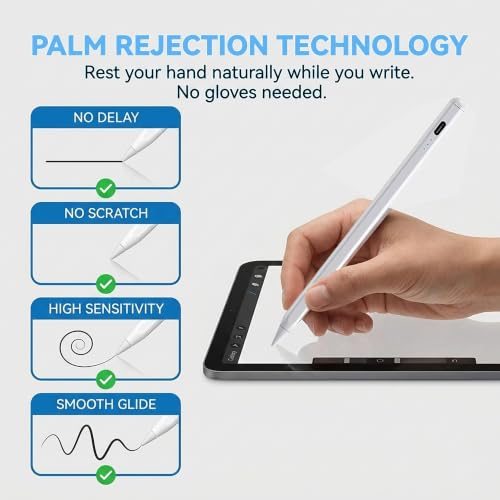 Image of JEDOUBAL Stylus Pen for iPad 2018-2026, 3X Fast Charging iPad Pencil with Palm Rejection & Tilt Sensitivity, Apple Pencil Alternative No Bluetooth Required Compatible with iPad Pro Air Mini