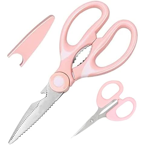 Jasni Kitchen Scissors, Heavy Duty Scissors, Stainless Steel Kitchen Shears, Multipurpose Ultra Sharp Utility Left Handed Scissors for Poultry, Fish, Vegetables, Herbs, BBQ, Flowers, Nuts (Pink) Cover